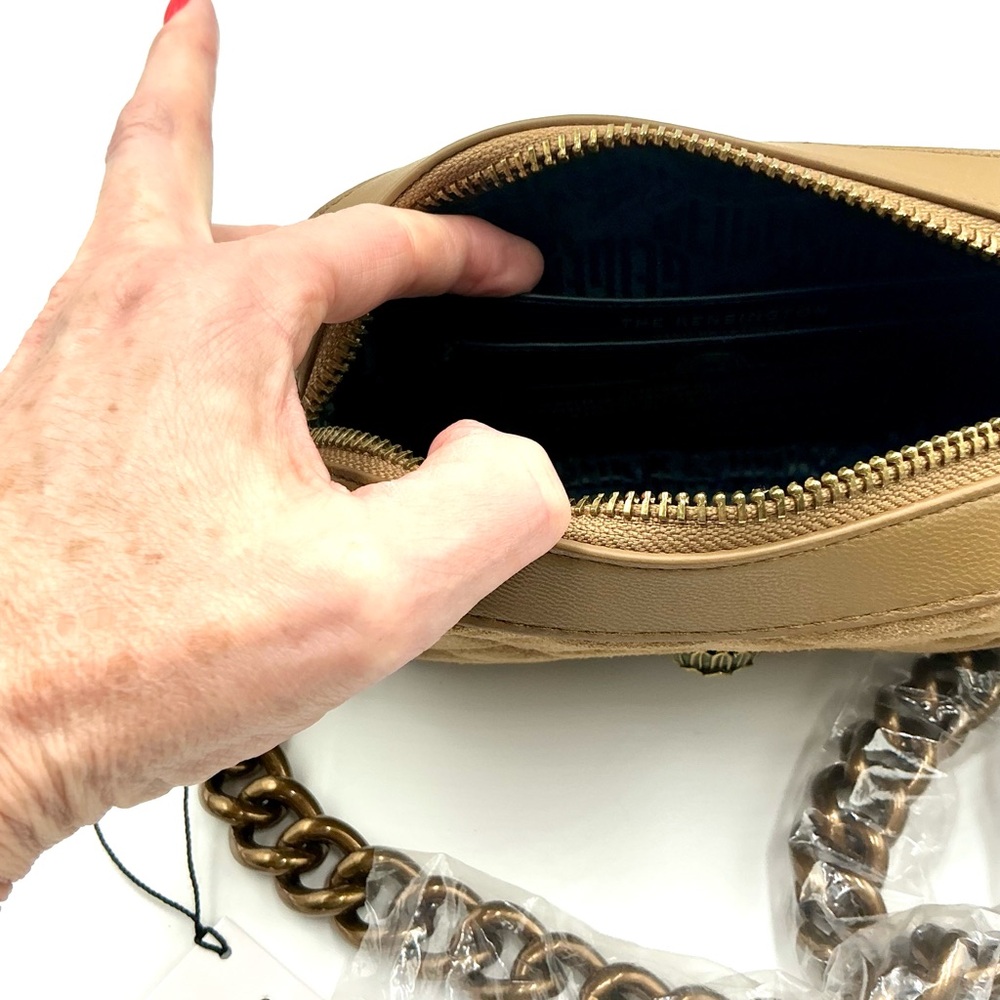 Quilted Tan Crossbody Bag with Chain Strap - Picture 4 of 4